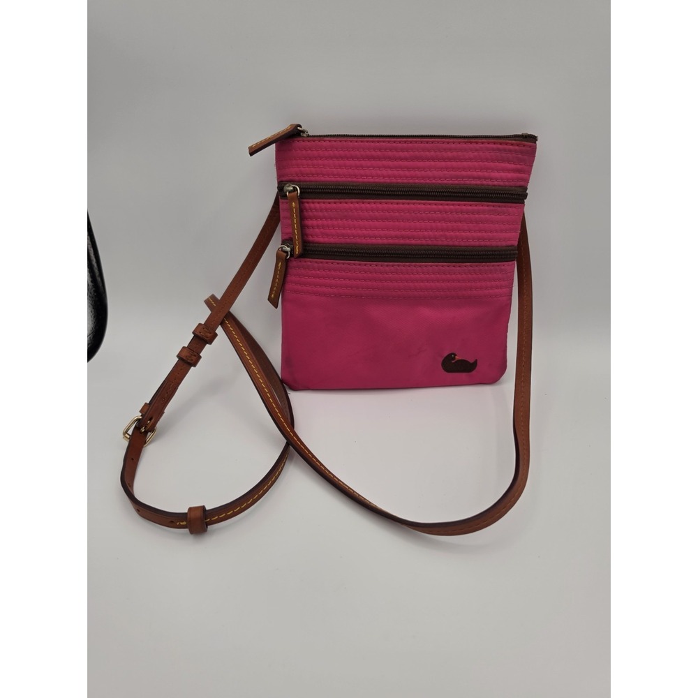 Dooney & Bourke Crossbody Bag Small Triple Zip Pink Leather Strap